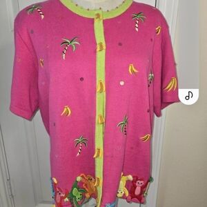Adorable Berek Monkey And Banana Themed Sweater Sz XL